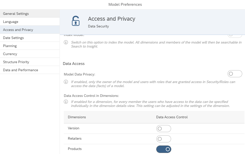 Model preferences access privacy