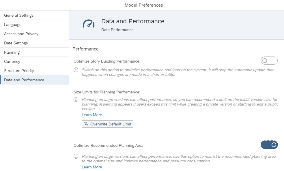 model preferences data performance