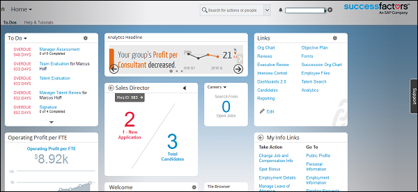 Homepage of SAP SuccessFactors